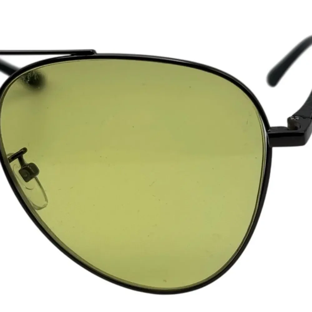 Vintage 90s Aviator Sunglasses Black Frame Yellow Green Lenses 54-16-135